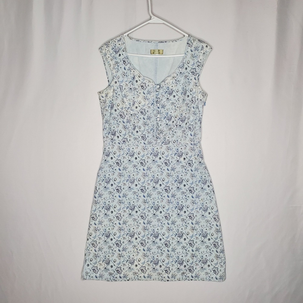 The Territory Ahead Blue Floral Cotton‎ Sleeveless Dress 8 Mini Button Front